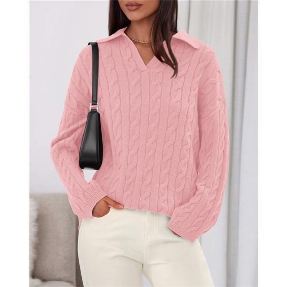 ✨ Women’s Oversized V-Neck Cable Knit Sweater | Cozy Fall & Winter Pullover ✨ - Picture 5 of 6